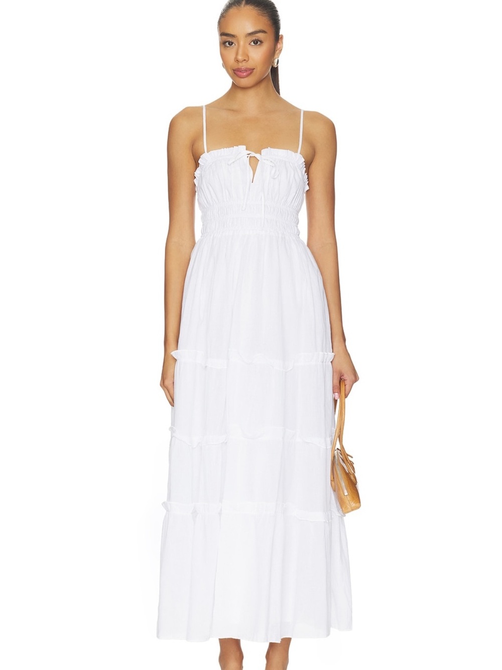 More To Come Zoe dress | Smocked Bodice White Maxi Dress with Spaghetti Straps